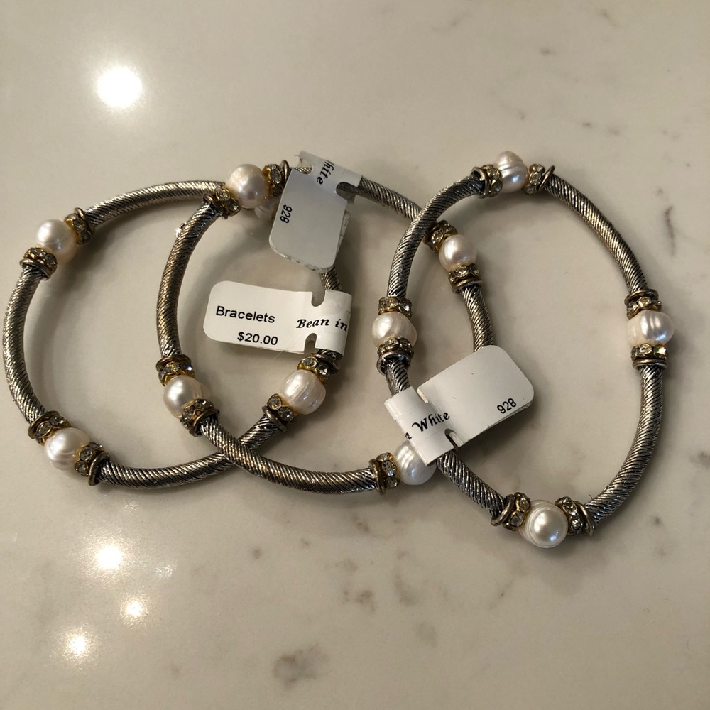 Silver pearl bracelets (3) **costume** NWT